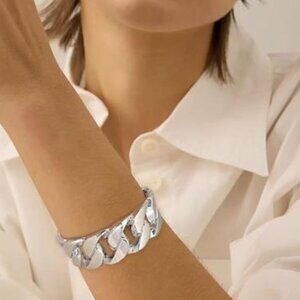 Chunky Silver Tone Bangle Bracelets for Women Thick Wide Hinged Cuff Bracelet
